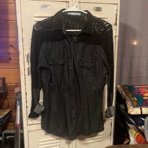 Maurice’s black denim and lace top